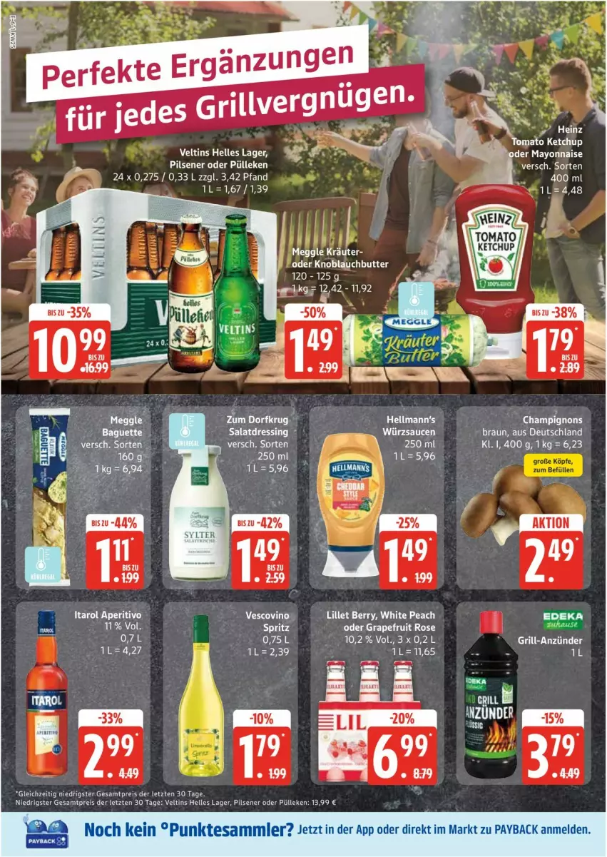 Aktueller Prospekt Edeka - Prospekte - von 16.06 bis 21.06.2025 - strona 6 - produkty: baguette, braun, butter, dressing, eis, elle, grapefruit, ketchup, knoblauch, Knoblauchbutter, kräuter, lillet, mayonnaise, meggle, payback, pils, pilsener, reis, salat, salatdressing, tesa, Ti, tomato ketchup, veltins, vescovino, Yo, ZTE