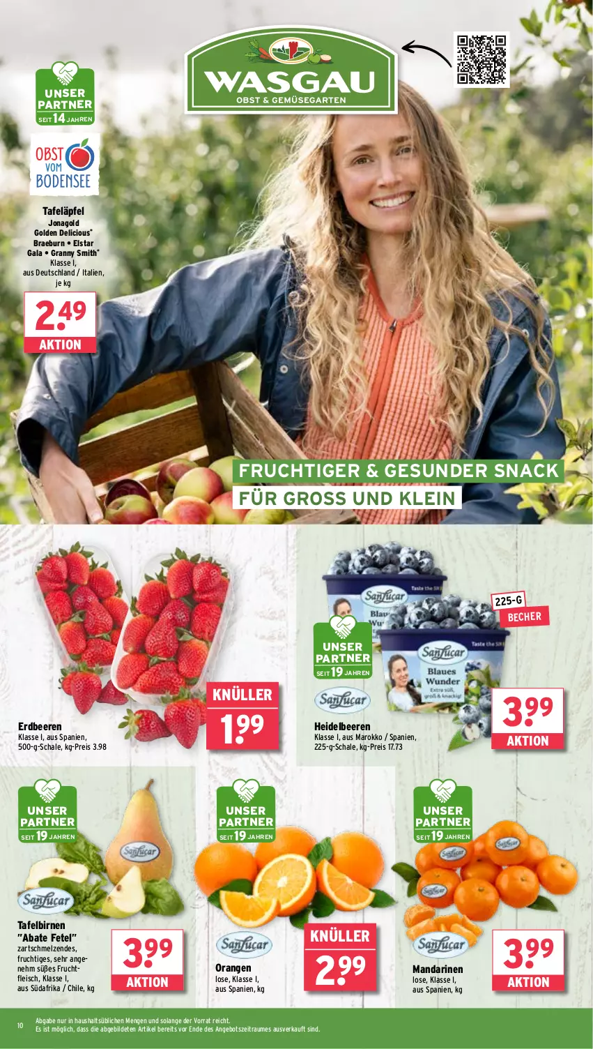 Aktueller Prospekt Wasgau - von 02.04 bis 06.04.2024 - strona 10 - produkty: angebot, Becher, beere, beeren, Birnen, eis, erdbeere, erdbeeren, fleisch, frucht, fruchtfleisch, heidelbeere, heidelbeeren, mandarine, mandarinen, orange, orangen, reis, Schal, Schale, snack, tafeläpfel, tafelbirnen, Ti