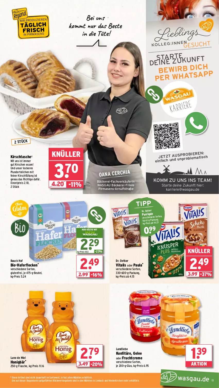 Aktueller Prospekt Wasgau - von 02.04 bis 06.04.2024 - strona 13 - produkty: angebot, angebote, auer, Bau, beutel, bier, Biere, bio, chia, creme, Dr. Oetker, eis, flasche, frucht, gelee, hafer, haferflocken, honig, kirsch, kirsche, kirschen, konfitüre, landliebe, Paula, Plunder, reis, Tasche, Ti, tisch, Tüte, vita, vitalis