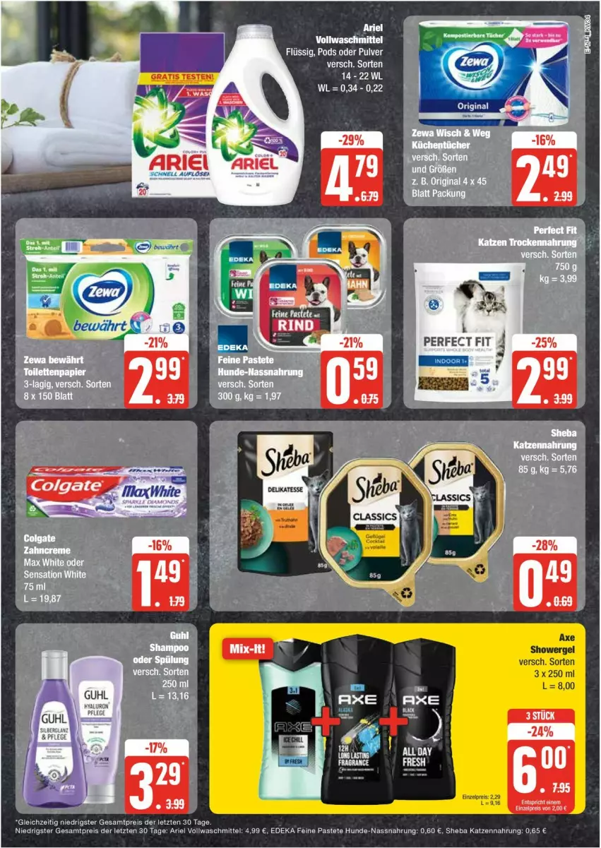 Aktueller Prospekt Edeka - Prospekte - von 19.08 bis 24.08.2024 - strona 17 - produkty: ariel, colgate, deka, eier, eis, katzennahrung, LG, Nassnahrung, pastete, Perfect Fit, Pods, reis, sheba, vollwaschmittel, waschmittel, Zelt, ZTE