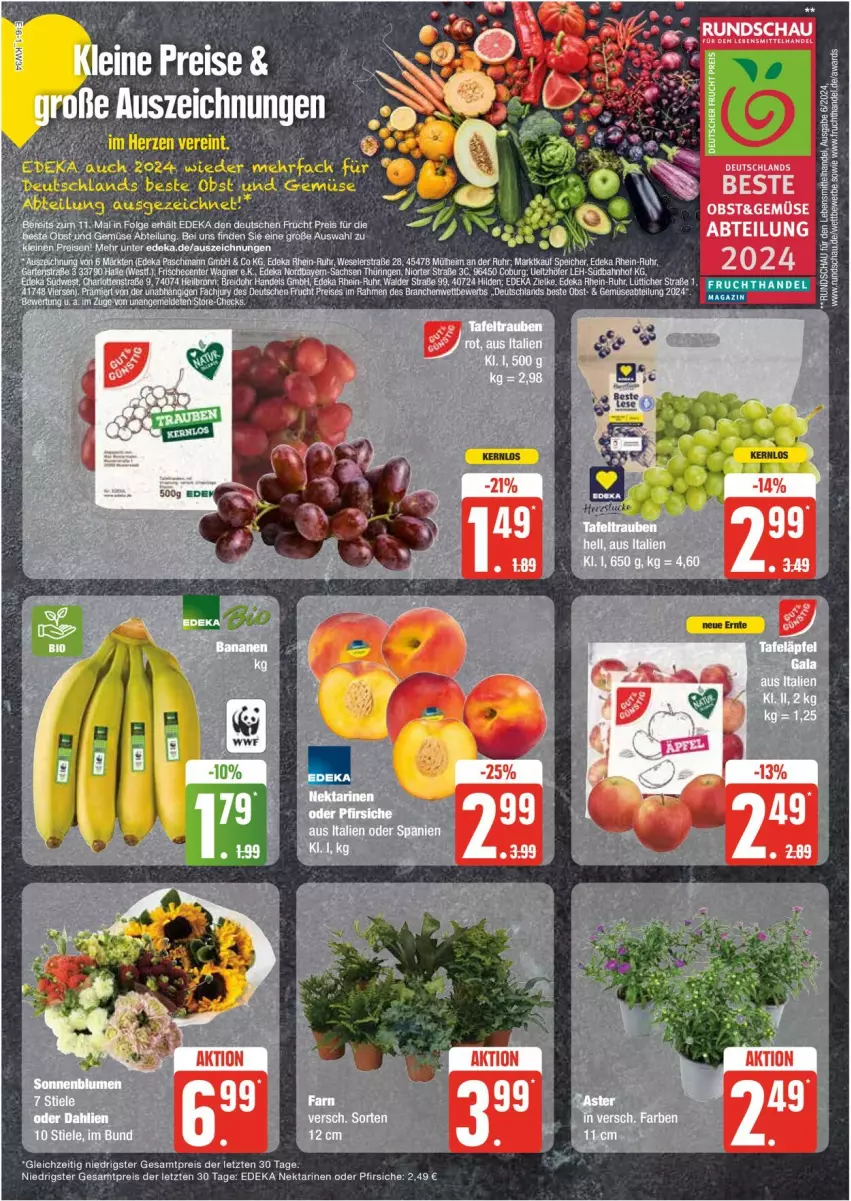 Aktueller Prospekt Edeka - Prospekte - von 19.08 bis 24.08.2024 - strona 6 - produkty: Abtei, arlo, Brei, deka, eis, elle, frucht, leine, magazin, Nektar, nektarinen, nektarinen oder, obst, Obst und Gemüse, oder pfirsiche, pfirsich, pfirsiche, reis, Ti, uhd, uhr, und gemüse, ZTE