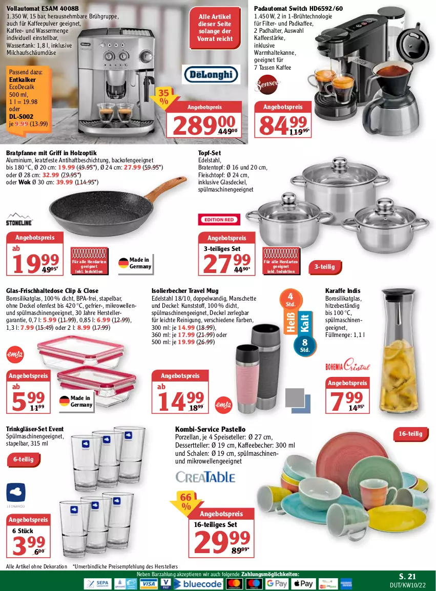 Aktueller Prospekt Globus - Prospekte - von 07.03 bis 12.03.2022 - strona 21 - produkty: alle artikel ohne dekoration, angebot, angebotspreis, auto, backofen, Becher, braten, Bratentopf, bratpfanne, decke, Deckel, dekoration, dessert, Dessertteller, edelstahl, eis, elle, entkalker, fleisch, Fleischtopf, Germ, Glasdeckel, Gläser, herdarten, Holz, isolierbecher, kaffee, kaffeebecher, Karaffe, LG, mikrowelle, milch, Ofen, pfanne, Reinigung, reis, Schal, Schale, Speiseteller, spülmaschinen, tasse, teller, Ti, Tiere, topf, topf-set, travel mug, wasser, wassertank, wok