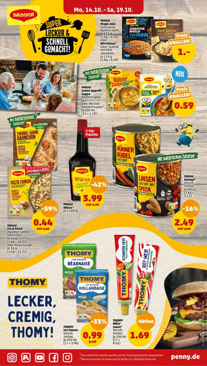 Aktueller Prospekt Penny - Prospekte - von 14.10 bis 19.10.2024 - strona 17 - produkty: braten, hollandaise, hühner, Hühnersuppe, Käse, mac, maggi, maggi fix, nudel, nudeln, sahne, sauce, suppe, thomy, Ti, tomate, tomaten, Tomatensuppe, zwiebel, zwiebeln