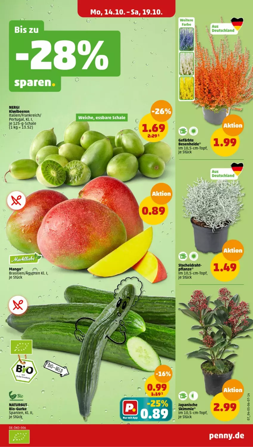 Aktueller Prospekt Penny - Prospekte - von 14.10 bis 19.10.2024 - strona 7 - produkty: beere, beeren, bio, gurke, kiwi, mango, natur, Schal, Schale, topf