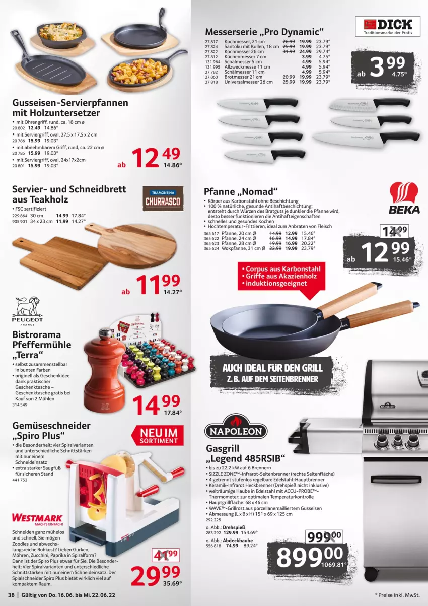 Aktueller Prospekt Selgros - Nonfood - von 16.06 bis 22.06.2022 - strona 38 - produkty: abdeckhaube, ACC, braten, brot, edelstahl, eis, elle, fleisch, gasgrill, Geschenktasche, gin, grill, grillfläche, grillrost, gurke, gurken, Holz, küche, Küchen, mac, messer, möhren, paprika, pfanne, pfannen, pfeffer, Pfeffermühle, rama, reis, Ria, Tasche, thermometer, Ti, Tiere, tisch, Untersetzer, weck, wok, Yo, zucchini