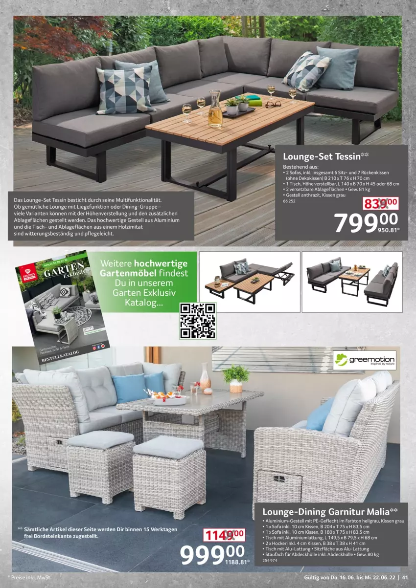 Aktueller Prospekt Selgros - Nonfood - von 16.06 bis 22.06.2022 - strona 41 - produkty: dekokissen, erde, garnitur, Garten, gefu, hocker, Holz, kissen, LG, Liege, lounge-set, möbel, Ria, Rückenkissen, Sofa, tee, Ti, tisch