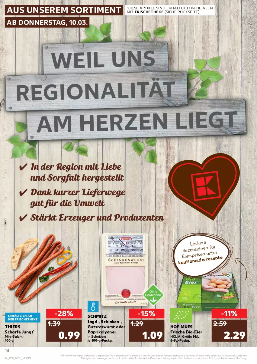 Aktueller Prospekt Kaufland - von 10.03 bis 16.03.2022 - strona 14 - produkty: angebot, bio, eier, eis, ente, lyoner, Mini-Salami, paprika, rezept, Rotwurst, rwe, salami, schinken, Ti, wurst, Yo, ZTE