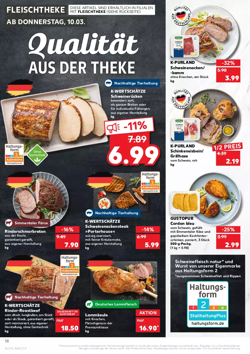 Aktueller Prospekt Kaufland - von 10.03 bis 16.03.2022 - strona 18 - produkty: angebot, auer, axe, beef, braten, cordon bleu, eis, elle, emmentaler, ente, filet, fleisch, grill, grillhaxe, Haxe, hinterschinken, jungbullen, Käse, kräuter, kräutern, lamm, Lammfleisch, lammkeule, Nackensteak, natur, nuss, purland, reis, rind, rinder, Rippen, roastbeef, schinken, schmorbraten, schwein, schweine, schweinefilet, schweinefleisch, schweinenacken, schweinerücken, sim, steak, Ti, wein, weine, wurst, ZTE