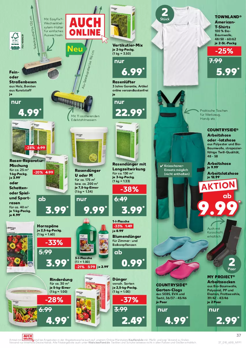 Aktueller Prospekt Kaufland - von 10.03 bis 16.03.2022 - strona 37 - produkty: angebot, angebote, Arbeitssocken, balkonpflanzen, Bau, baumwolle, bio, bio-baumwolle, blume, blumen, Clogs, dünger, edelstahl, edelstahlmesser, eimer, eis, flasche, Garten, Handy, Holz, hose, Latzhose, messer, ndk, pflanze, pflanzen, rasen, rasendünger, rind, rinder, schuhe, shirt, shirts, socken, Sport, T-Shirt, Tasche, taschen, tee, Teleskop, Ti, tisch, versandkostenfrei, werkzeug, wolle