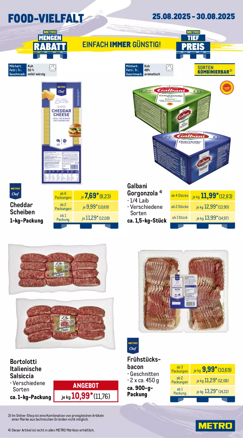 Aktueller Prospekt Metro - Wochen-Angebote Gastro - von 25.08 bis 30.08.2025 - strona 12 - produkty: angebot, bacon, cheddar, eis, feta, galbani, gorgonzola, grill, Grillkäse, Halloumi, ilag, Käse, mac, Metro, milch, natur, pfanne, reis, salsiccia, schnitten, Ti, tisch, würfel