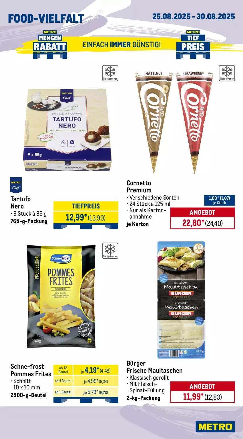 Aktueller Prospekt Metro - Wochen-Angebote Gastro - von 25.08 bis 30.08.2025 - strona 13 - produkty: angebot, beutel, burger, cornetto, eis, fleisch, gewürz, hamburger, maultaschen, nero, nuss, pommes, Pommes Frites, reis, rezept, rezepte, rind, rindfleisch, spinat, Tartufo, Tasche, taschen, Ti, tiefpreis