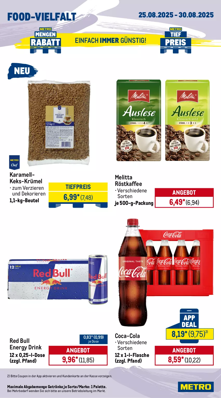 Aktueller Prospekt Metro - Wochen-Angebote Gastro - von 25.08 bis 30.08.2025 - strona 16 - produkty: angebot, auer, beutel, coca-cola, cola, coupon, Dr. Oetker, drink, eis, energy drink, flasche, getränk, getränke, gin, gurke, gurken, hühner, Hühnersuppe, kaffee, karamell, keks, Konserven, maggi, melitta, mousse, olive, oliven, olivenöl, Palette, red bull, reis, röstkaffee, salat, salate, spreewald-feldmann, suppe, Ti, tiefpreis