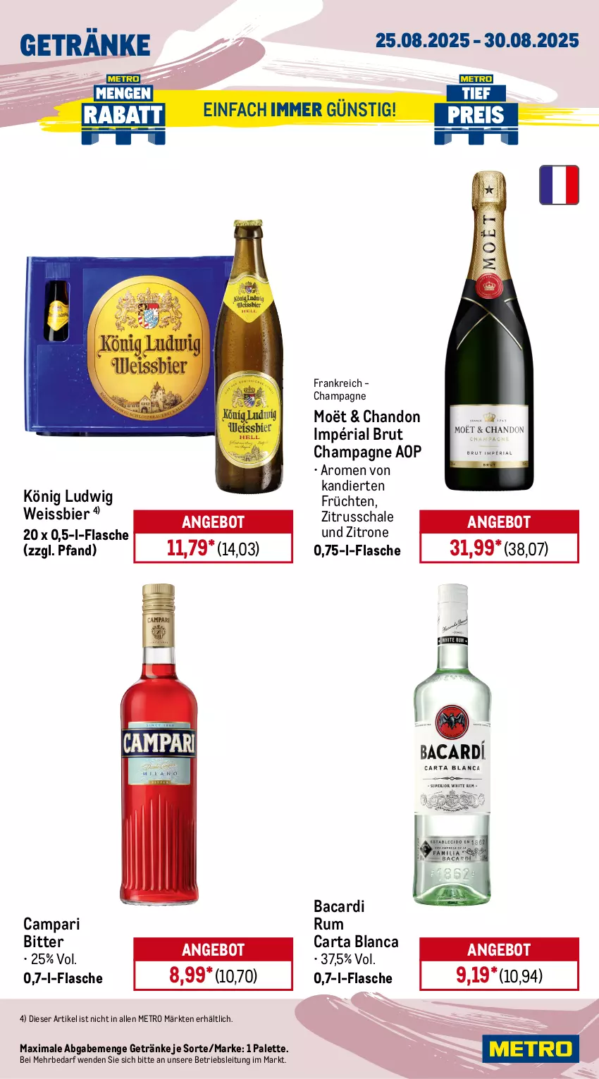 Aktueller Prospekt Metro - Wochen-Angebote Gastro - von 25.08 bis 30.08.2025 - strona 17 - produkty: angebot, auer, bacardi, bacardi rum, Behälter, bier, brut, campari, champagne, dell, eis, elle, flasche, früchte, früchten, getränk, getränke, lenor, lenor weichspüler, messer, Metro, metro gastro, Mode, Palette, persil, reis, Ria, rum, Schal, Schale, sonderposten, teller, Ti, Trockensauger, vollwaschmittel, waschmittel, weichspüler, weissbier, zitrone