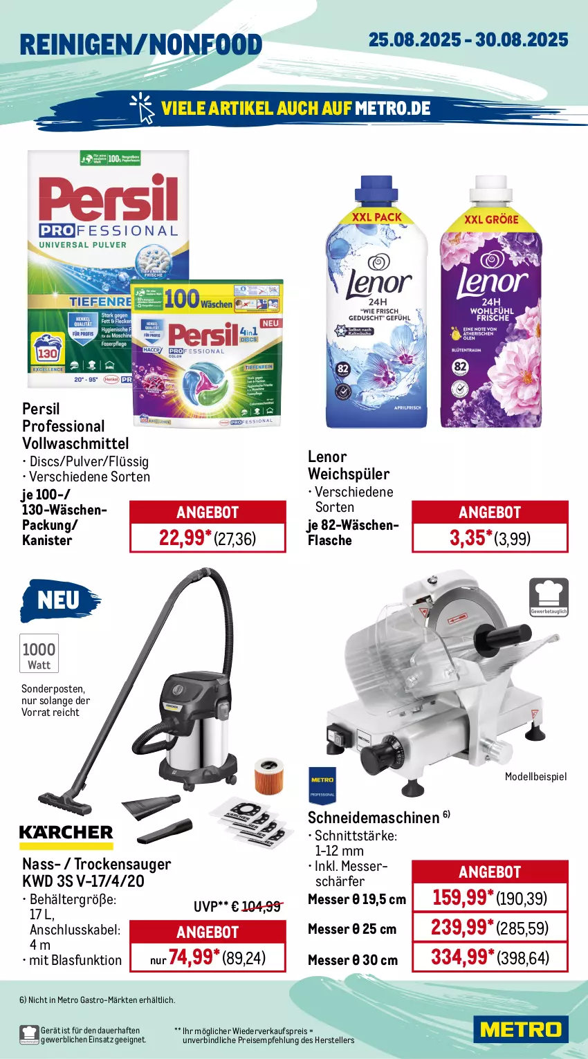 Aktueller Prospekt Metro - Wochen-Angebote Gastro - von 25.08 bis 30.08.2025 - strona 18 - produkty: angebot, auer, bacardi, bacardi rum, Behälter, bier, brut, campari, champagne, dell, eis, elle, flasche, früchte, früchten, getränk, getränke, lenor, lenor weichspüler, messer, Metro, metro gastro, Mode, Palette, persil, reis, Ria, rum, Schal, Schale, sonderposten, teller, Ti, Trockensauger, vollwaschmittel, waschmittel, weichspüler, weissbier, zitrone