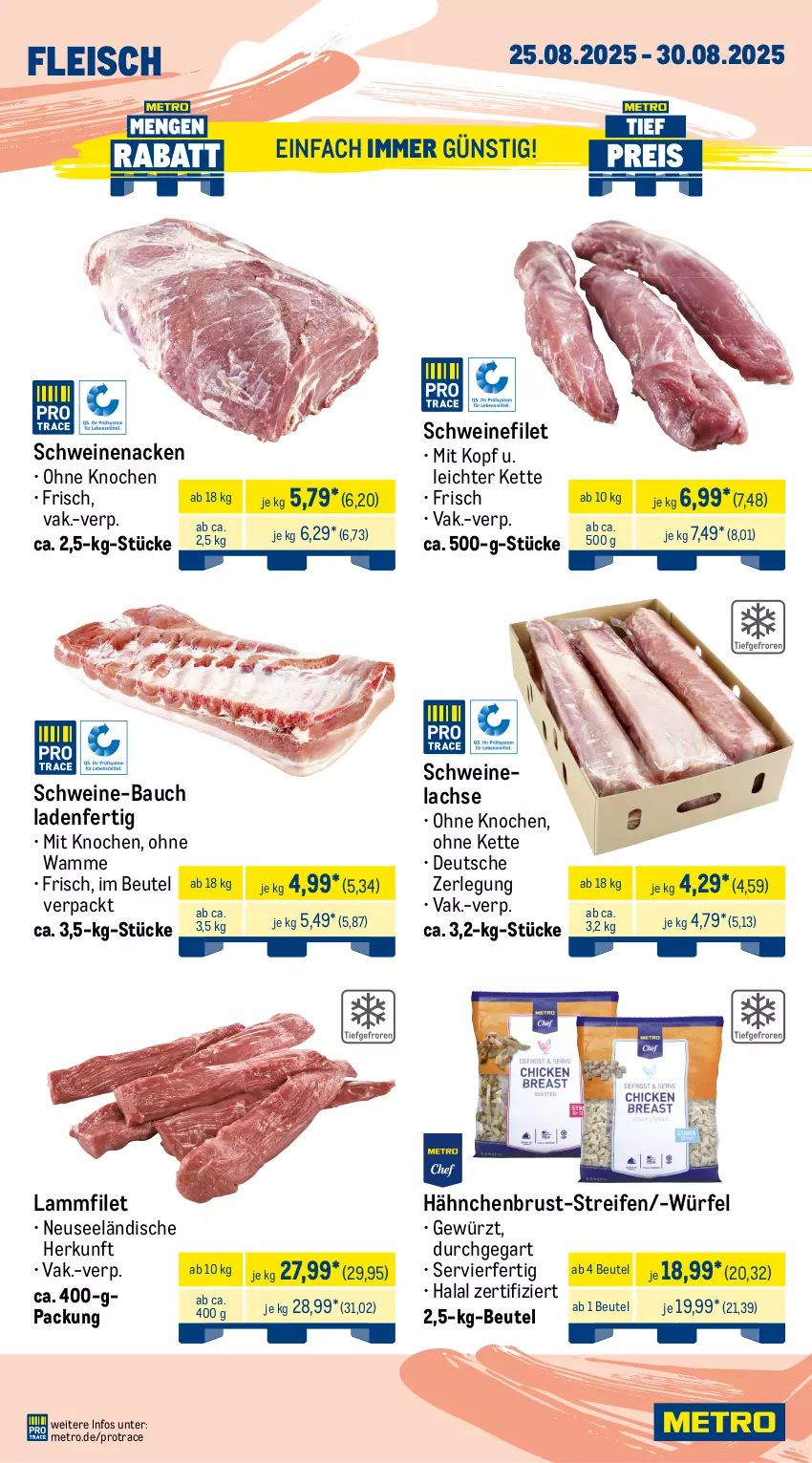 Aktueller Prospekt Metro - Wochen-Angebote Gastro - von 25.08 bis 30.08.2025 - strona 3 - produkty: angebot, Bau, beutel, eis, filet, fleisch, gewürz, hackfleisch, hackfleisch gemischt, hähnchenbrust, Kette, lachs, lamm, Metro, reifen, rind, rinder, rinderfilet, Rindersteak, rindfleisch, Schal, Schale, schwein, schweine, schweine-bauch, schweinefilet, Schweinelachs, schweinenacken, steak, steakhüfte, tafelspitz, Ti, wein, weine, würfel