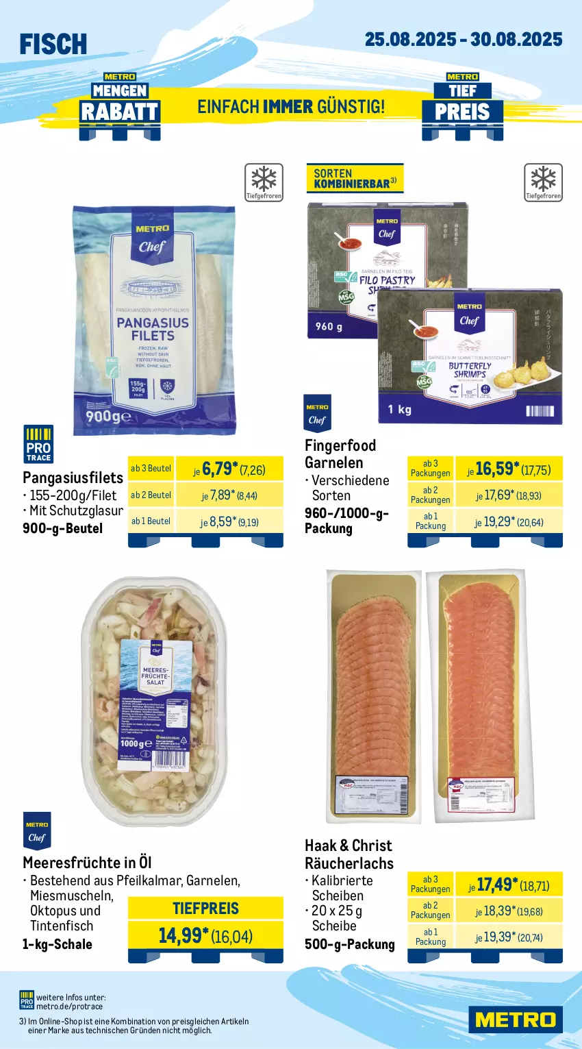 Aktueller Prospekt Metro - Wochen-Angebote Gastro - von 25.08 bis 30.08.2025 - strona 7 - produkty: beutel, brie, eis, filet, filets, fisch, früchte, garnelen, korb, lachs, mango, meeresfrüchte, melone, melonen, Metro, Muscheln, obst, Pangasius, Pfifferlinge, Räucherlachs, reis, Schal, Schale, Ti, tiefpreis, wasser, wassermelone, wassermelonen