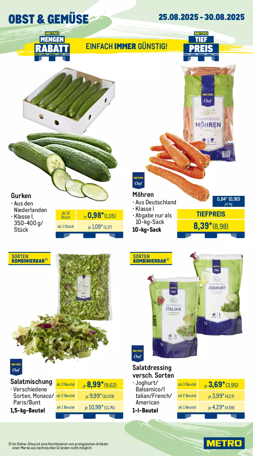 Aktueller Prospekt Metro - Wochen-Angebote Gastro - von 25.08 bis 30.08.2025 - strona 9 - produkty: angebot, balsam, balsamico, beutel, brot, butter, dressing, eimer, eis, frischli, gurke, gurken, joghur, joghurt, mac, milch, milram, möhren, mozzarella, obst, pudding, reis, rel, rwe, sac, sahne, salat, salatdressing, schlagsahne, Ti, tiefpreis, tisch