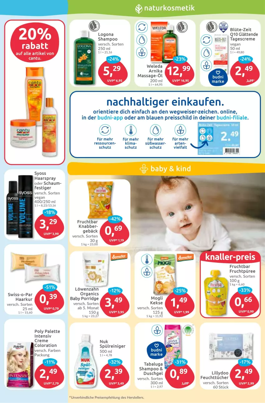 Aktueller Prospekt Budni - Prospekte - von 12.09 bis 17.09.2022 - strona 3 - produkty: Blüte, creme, duschgel, eis, elle, feuchttücher, frucht, haarspray, nuk, Palette, porridge, püree, Q10, reiniger, reis, reiss, shampoo, Swiss-o-Par, syoss, tagescreme, teller, Ti, Tiere, tücher, wasser, Yo