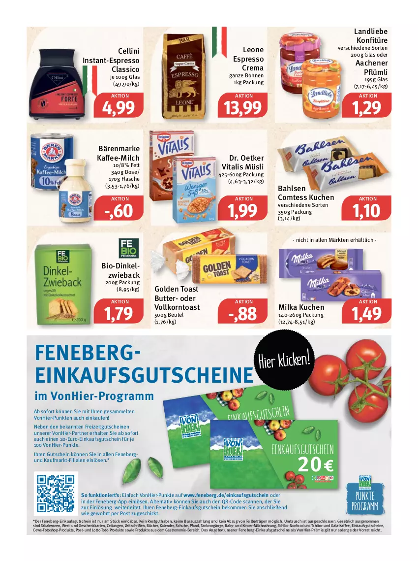 Aktueller Prospekt Feneberg - Prospekte - von 09.06 bis 11.06.2022 - strona 7 - produkty: angebot, bahlsen, bärenmarke, beko, beutel, bio, bohne, bohnen, butter, cewe, classico, comtess, comtess kuchen, Dr. Oetker, espresso, flasche, golden toast, gutschein, gutscheine, kaffee, Kinder, konfitüre, korn, kuchen, landliebe, milch, milka, müsli, schuhe, Tchibo, Ti, toast, vita, vitalis, vitalis müsli