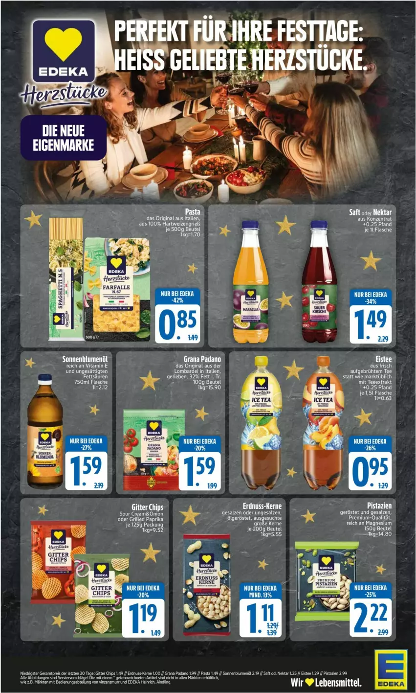 Aktueller Prospekt Edeka - Prospekte - von 23.12 bis 28.12.2024 - strona 2 - produkty: beutel, chips, eier, farfalle, flasche, gin, grana, grana padano, hartweizen, lebensmittel, LG, magnesium, padano, Rana, salz, sour cream, tee, Ti, vita