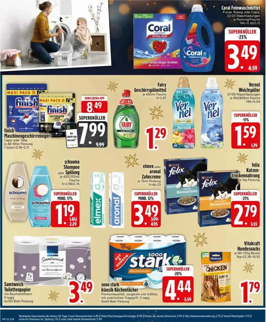 Aktueller Prospekt Edeka - Prospekte - von 23.12 bis 28.12.2024 - strona 26 - produkty: Bau, beutel, Cap, creme, elmex, fairy, flasche, geschirr, geschirrspülmittel, hundesnack, hundesnacks, kraft, küche, Küchen, küchentücher, papier, reiniger, schauma, schauma shampoo, shampoo, snack, snacks, spülmittel, Ti, tisch, toilettenpapier, tragegriff, tücher, vernel, vita, vitakraft, weichspüler, zahncreme