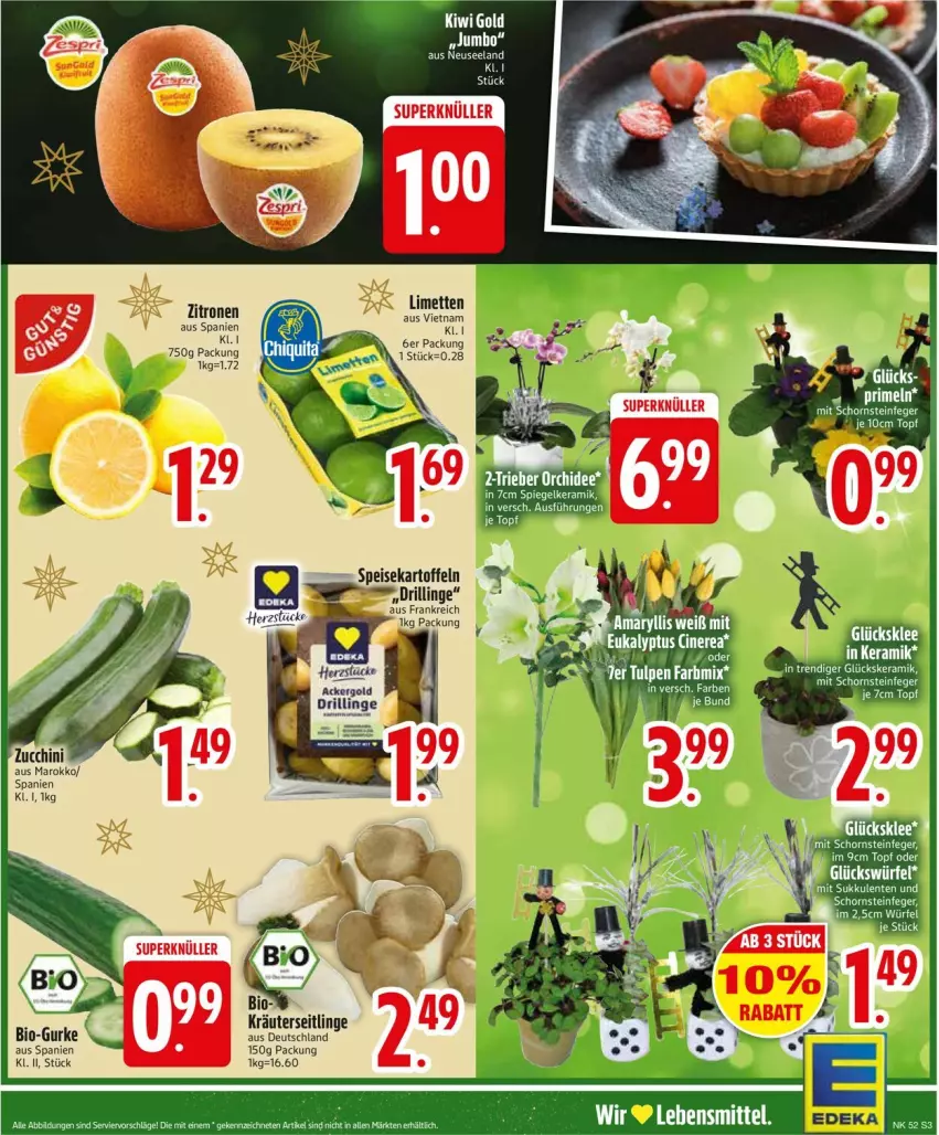 Aktueller Prospekt Edeka - Prospekte - von 23.12 bis 28.12.2024 - strona 5 - produkty: bio, cin, eis, gurke, kartoffel, kartoffeln, kräuter, Kräuterseitlinge, lebensmittel, limette, limetten, Mett, metten, speisekartoffeln, zitrone, zitronen, zucchini