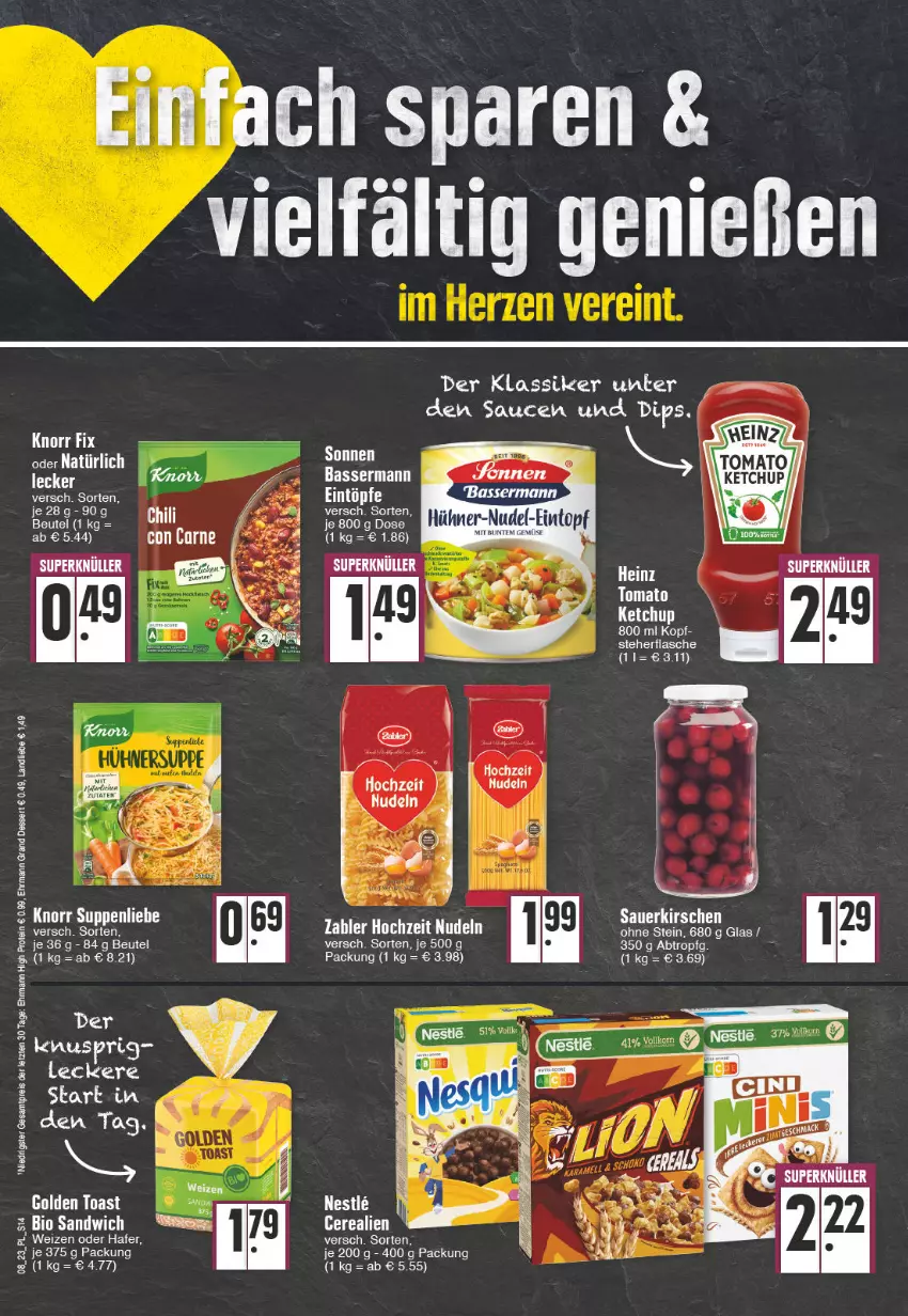 Aktueller Prospekt E Center - Angebote der Woche - von 20.02 bis 25.02.2023 - strona 14 - produkty: cerealien, dessert, dip, ehrmann, Ehrmann Grand Dessert, eintopf, eintöpfe, eis, elle, flasche, golden toast, hafer, knorr, knorr fix, landliebe, nudel, reis, Ria, sauce, saucen, suppe, suppen, suppenliebe, Ti, toast, topf, ZTE