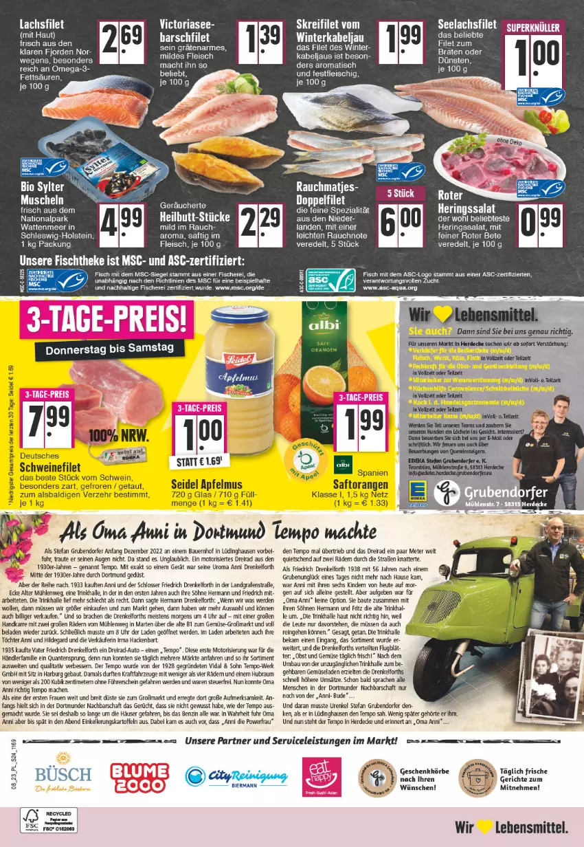 Aktueller Prospekt E Center - Angebote der Woche - von 20.02 bis 25.02.2023 - strona 24 - produkty: aldi, apfel, apfelmus, auer, auto, Bau, Bauer, braten, Brei, decke, Dreirad, eis, elle, erde, filet, fisch, fische, Fischer, fleisch, fritz, hering, Herings, Heu, kartoffel, kartoffeln, kraft, lachs, lachsfilet, lebensmittel, leine, mac, matjes, Muscheln, ndk, obst, Obst und Gemüse, orange, orangen, Rauch, reis, rel, Ria, ring, saft, Saftorangen, salat, Schere, schwein, schweine, schweinefilet, seelachsfilet, Spezi, tee, Tempo, Ti, tisch, uhr, und gemüse, wein, weine, wolle