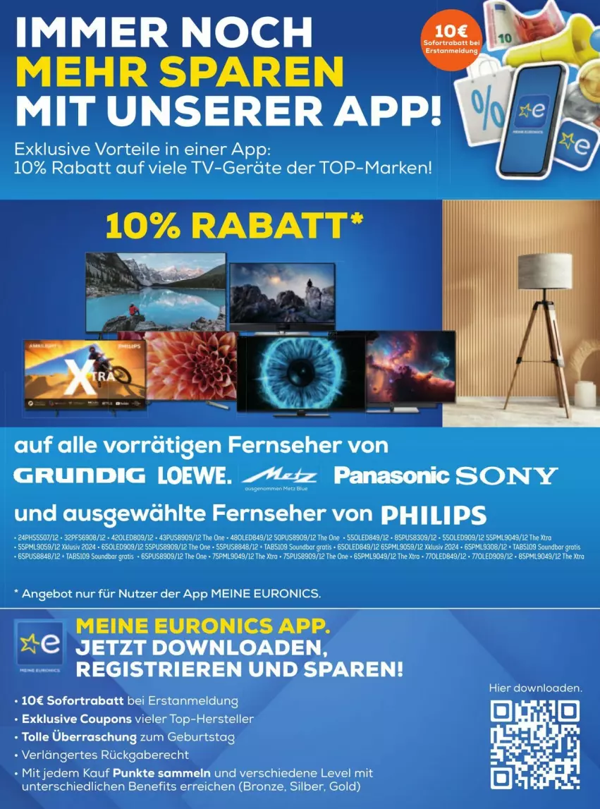 Aktueller Prospekt Euronics - Prospekte - von 21.09 bis 27.09.2024 - strona 5 - produkty: angebot, coupon, coupons, eier, elle, fernseher, grundig, Loewe, panasonic, Philips, sofortrabatt, sony, soundbar, teller, The One, Ti