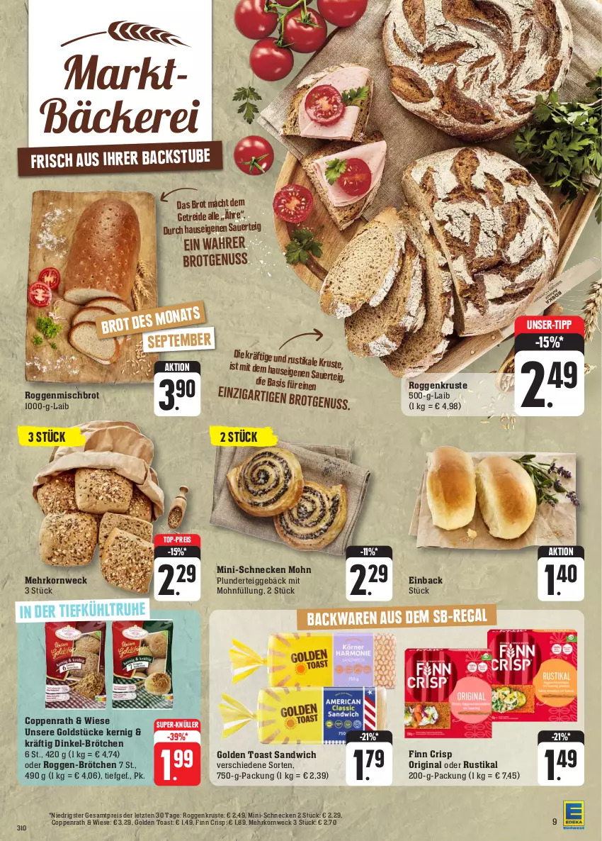 Aktueller Prospekt E Center - Angebote der Woche - von 18.09 bis 23.09.2023 - strona 11 - produkty: auer, brot, brötchen, coppenrath, eis, gin, golden toast, Goldstücke, korn, mac, Mini-Schnecken, Plunder, reis, sandwich, stube, super-knüller, Ti, toast, top-preis, weck, ZTE