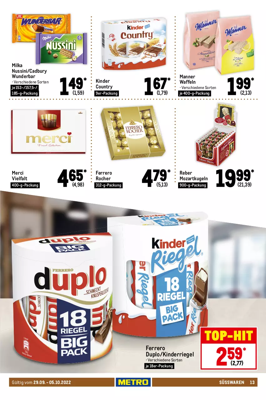 Aktueller Prospekt Metro - Food - von 29.09 bis 05.10.2022 - strona 13 - produkty: auer, aufstrich, auto, bio, birkel, Dr. Oetker, duplo, eis, ferrero, Ferrero Rocher, frucht, fruchtaufstrich, gurke, gurken, händlmaier, Kinder, kinder country, kokos, kokosnuss, Kokosnussmilch, Konserven, kuchen, Kugel, LG, Manner, meerrettich, merci, milch, milka, mövenpick, nuss, reis, Rettich, riegel, sahne, salat, salate, spreewald-feldmann, suppe, suppen, süsswaren, teigwaren, Ti, tisch, tomate, tomaten, tomatenmark, top-hit, waffeln