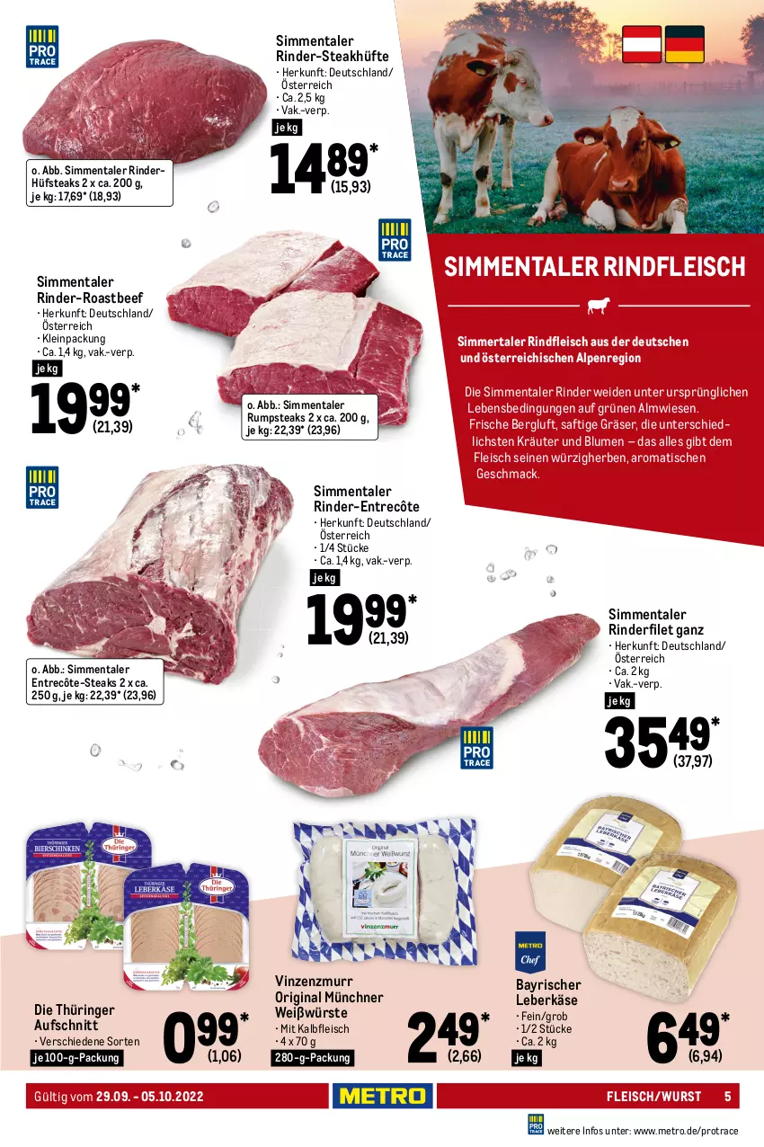 Aktueller Prospekt Metro - Food - von 29.09 bis 05.10.2022 - strona 5 - produkty: aufschnitt, axe, beef, blume, blumen, eis, elle, entrecôte, filet, fleisch, gin, Haxe, Kalbfleisch, Käse, kräuter, lachs, lamm, lammkeule, leberkäs, leberkäse, mac, Metro, mit kalbfleisch, pute, putenschnitzel, reis, rind, rinder, rinderfilet, rindfleisch, ring, Rippen, roastbeef, rum, rumpsteak, saft, salz, Schal, Schale, schnitzel, schwein, schweine, Schweinelachs, sim, steak, steakhüfte, steaks, Ti, tisch, top-hit, wein, weine, wurst