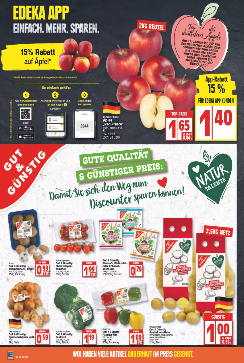 Aktueller Prospekt Edeka - Angebote der Woche - von 10.01 bis 15.01.2022 - strona 8 - produkty: aktionspreis, alle coupons, apfel, beutel, champignon, champignons, coupon, coupons, deka, eis, kartoffel, kartoffeln, paprika, reis, rwe, salat, Schal, Schale, speisekartoffeln, Speisezwiebeln, Ti, tomate, tomaten, zwiebel, zwiebeln