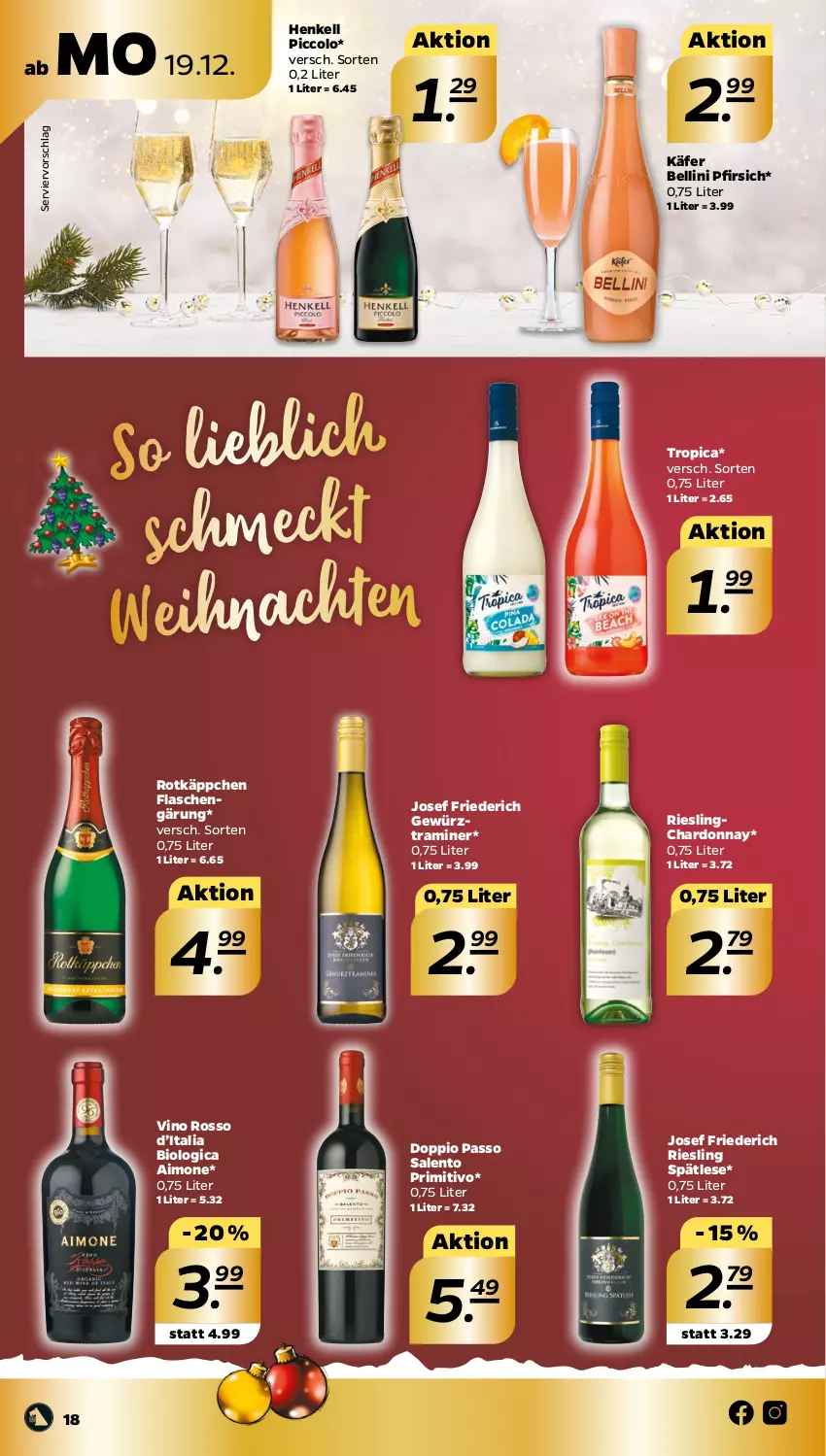 Aktueller Prospekt Netto - Woche 51 - von 19.12 bis 24.12.2022 - strona 18 - produkty: bio, chardonnay, doppio passo, flasche, gewürz, henkel, henkell, käfer, passo, pfirsich, primitivo, riesling, rotkäppchen, Ti, weihnachten