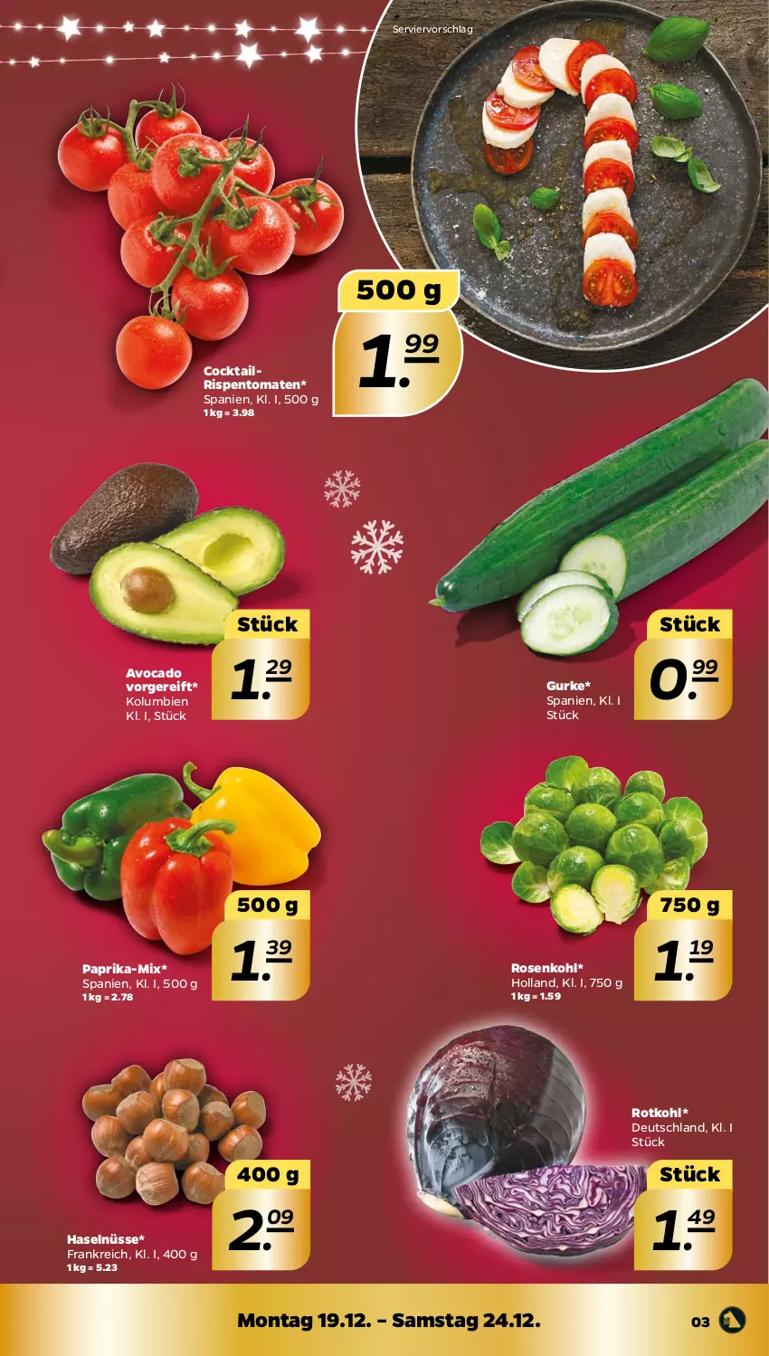 Aktueller Prospekt Netto - Woche 51 - von 19.12 bis 24.12.2022 - strona 3 - produkty: avocado, cocktail, gurke, paprika, rispentomaten, rosen, Rosenkohl, rotkohl, tomate, tomaten
