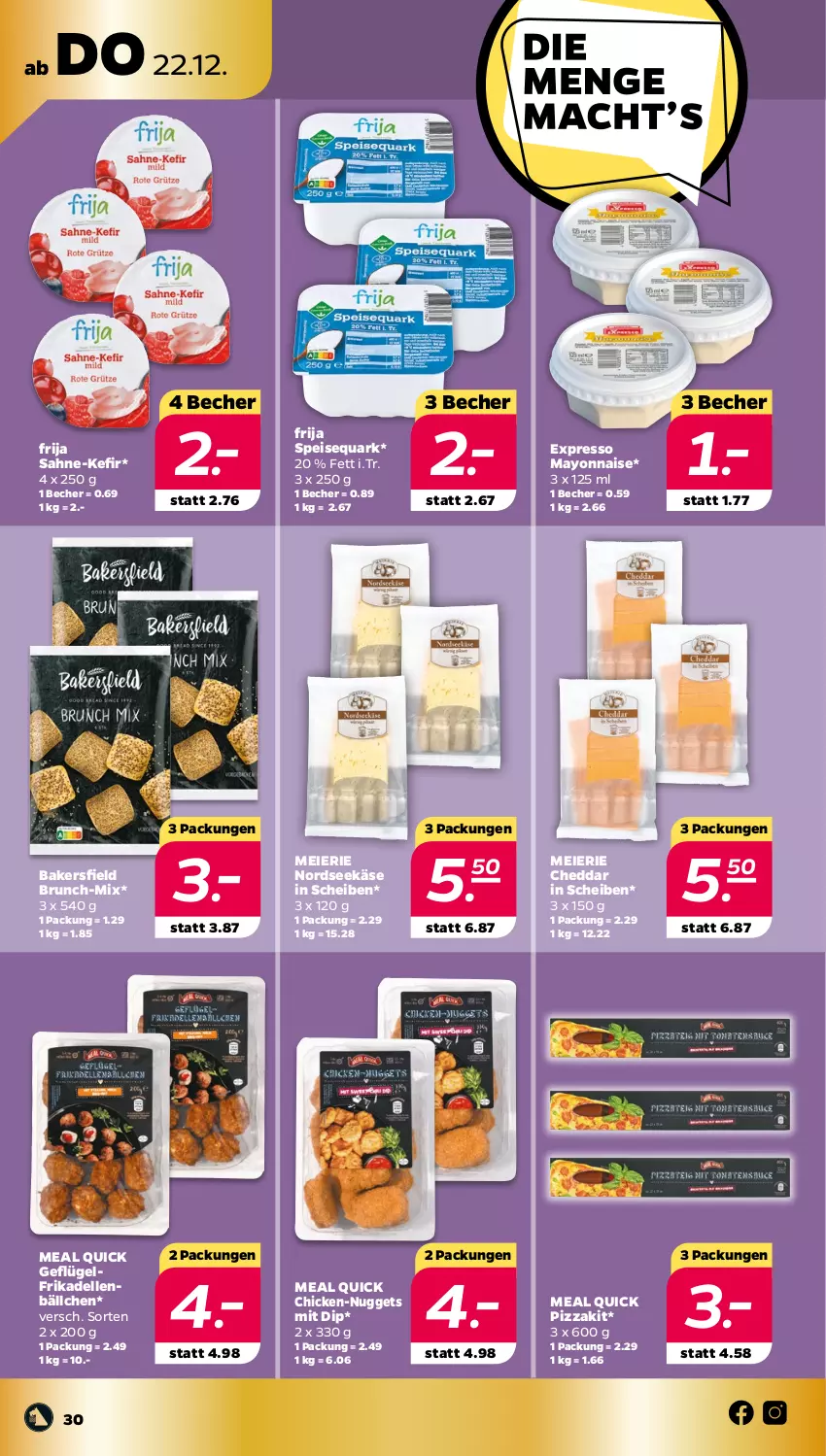 Aktueller Prospekt Netto - Woche 51 - von 19.12 bis 24.12.2022 - strona 30 - produkty: Becher, cheddar, dell, dip, eier, eis, elle, frikadellen, Geflügel, Käse, Kefir, mayonnaise, Nordsee, nuggets, pizza, quark, sahne, speisequark, Yo