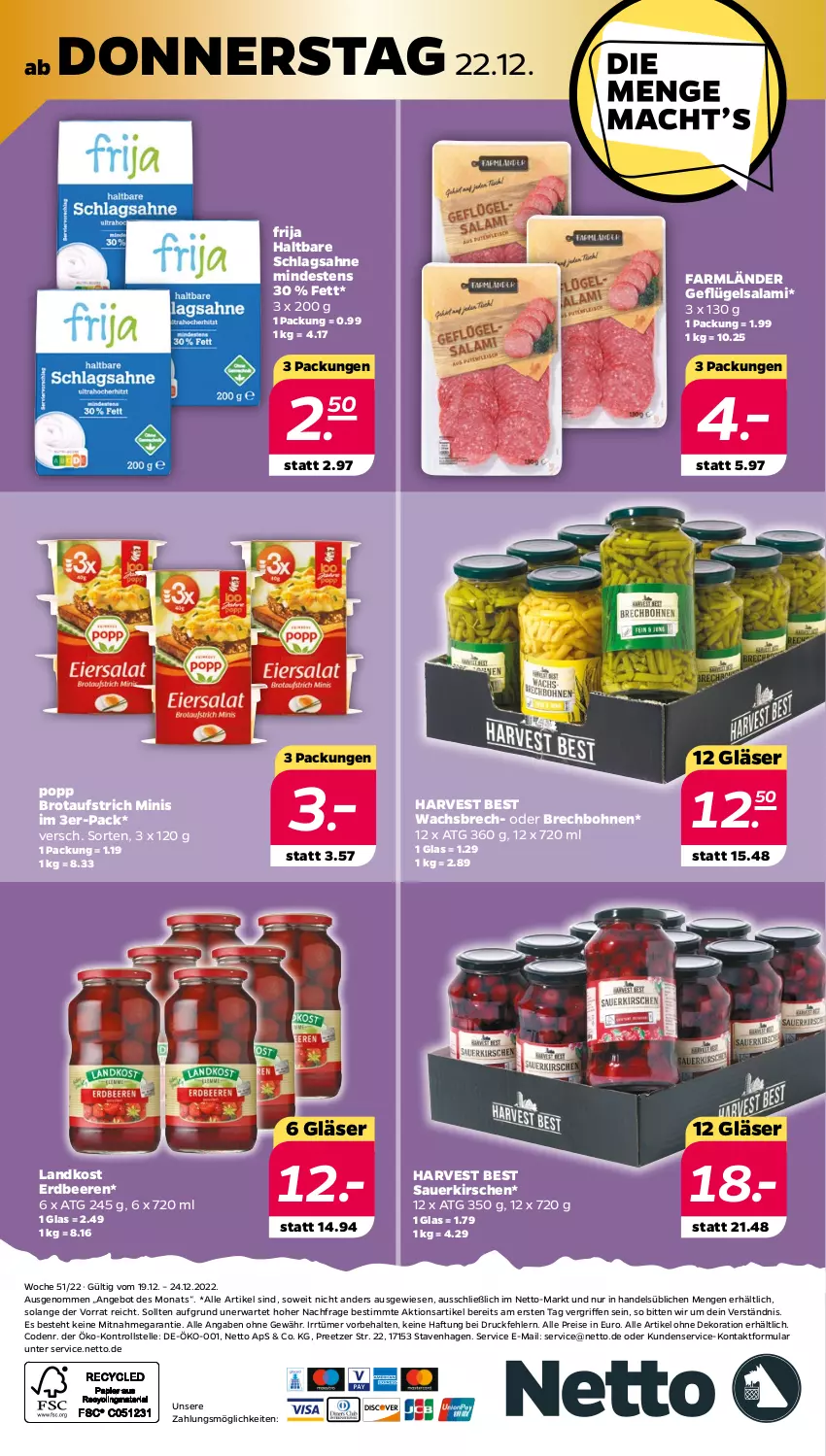 Aktueller Prospekt Netto - Woche 51 - von 19.12 bis 24.12.2022 - strona 32 - produkty: alle artikel ohne dekoration, angebot, auer, aufstrich, beere, beeren, bohne, bohnen, brot, brotaufstrich, dekoration, eis, elle, erdbeere, erdbeeren, Geflügel, Gläser, kirsch, kirsche, kirschen, ndk, Popp, reis, sahne, salami, sauerkirschen, schlagsahne, Ti