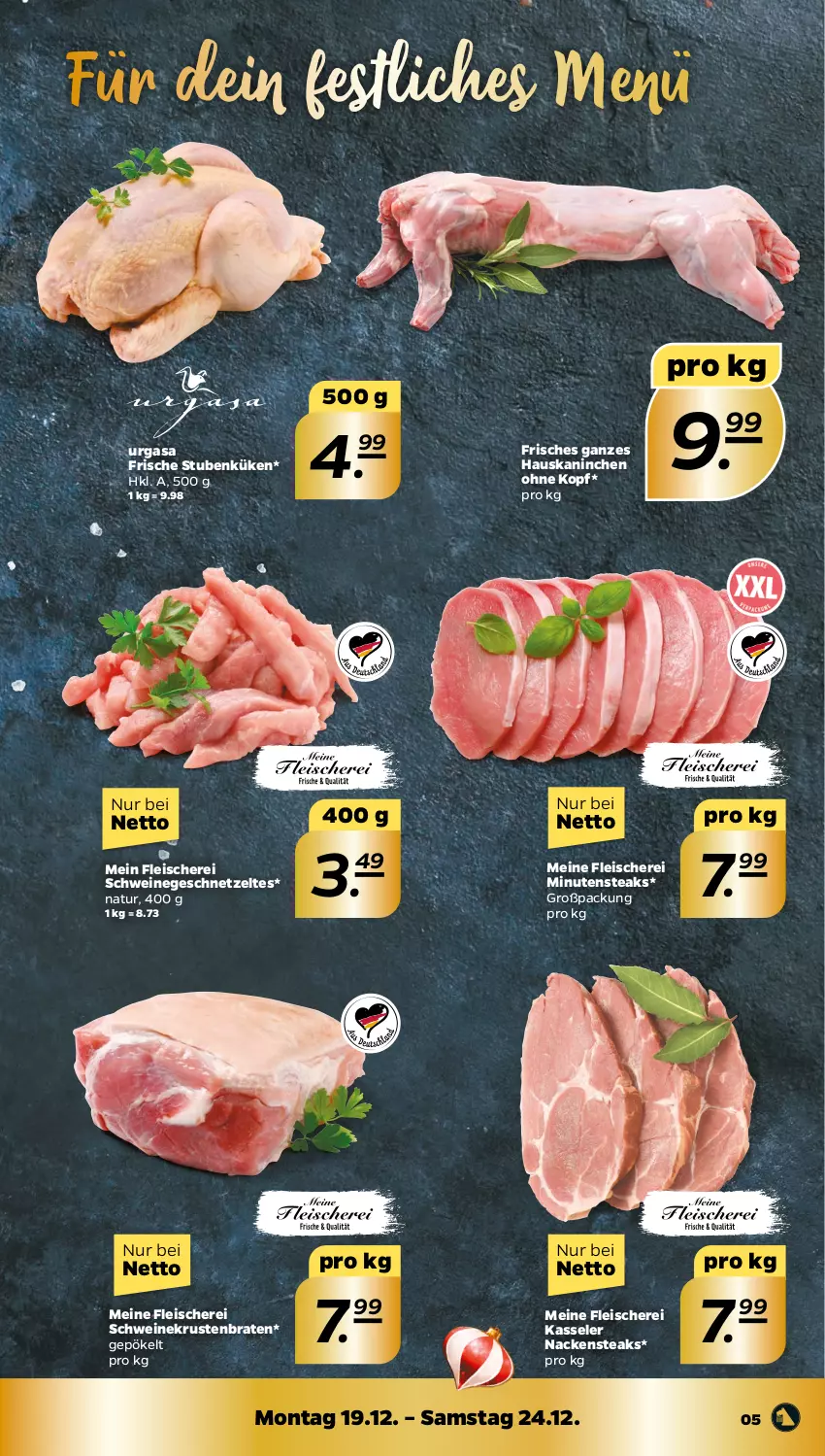 Aktueller Prospekt Netto - Woche 51 - von 19.12 bis 24.12.2022 - strona 5 - produkty: braten, eis, fleisch, Fleischerei, geschnetzeltes, kasseler, krustenbraten, minutensteaks, Nackensteak, nackensteaks, natur, Schere, schwein, schweine, steak, steaks, stube, wein, weine, Zelt