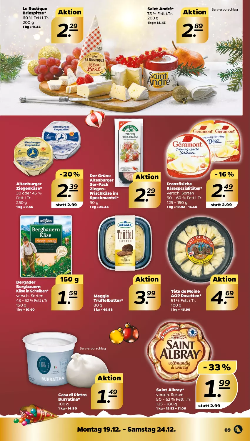 Aktueller Prospekt Netto - Woche 51 - von 19.12 bis 24.12.2022 - strona 9 - produkty: albray, altenburger, auer, Bau, Bauer, bergader, brie, burger, butter, frischkäse, Käse, Le Rustique, Mantel, meggle, saint albray, Speck, Spezi, Tête de Moine, Ti, Trüffel, ziegenfrischkäse, ziegenkäse