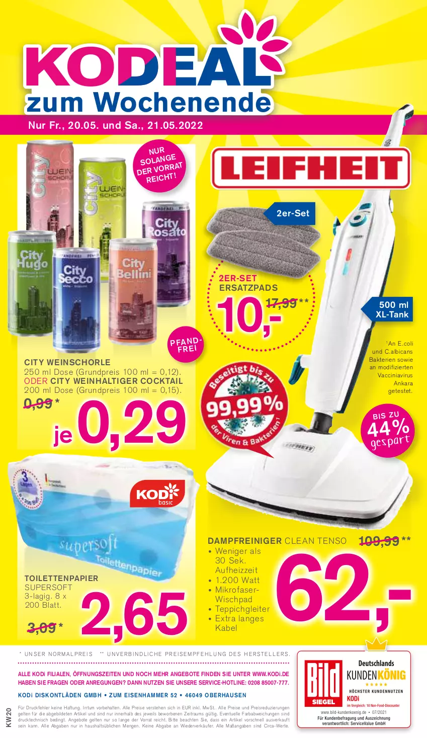 Aktueller Prospekt Kodi - Prospekte - von 14.05 bis 19.05.2022 - strona 12 - produkty: ACC, angebot, angebote, cin, cocktail, dampfreiniger, eis, elle, HP, mikrofaser, papier, reiniger, reis, schorle, teller, teppich, Ti, toilettenpapier, wein, weinschorle