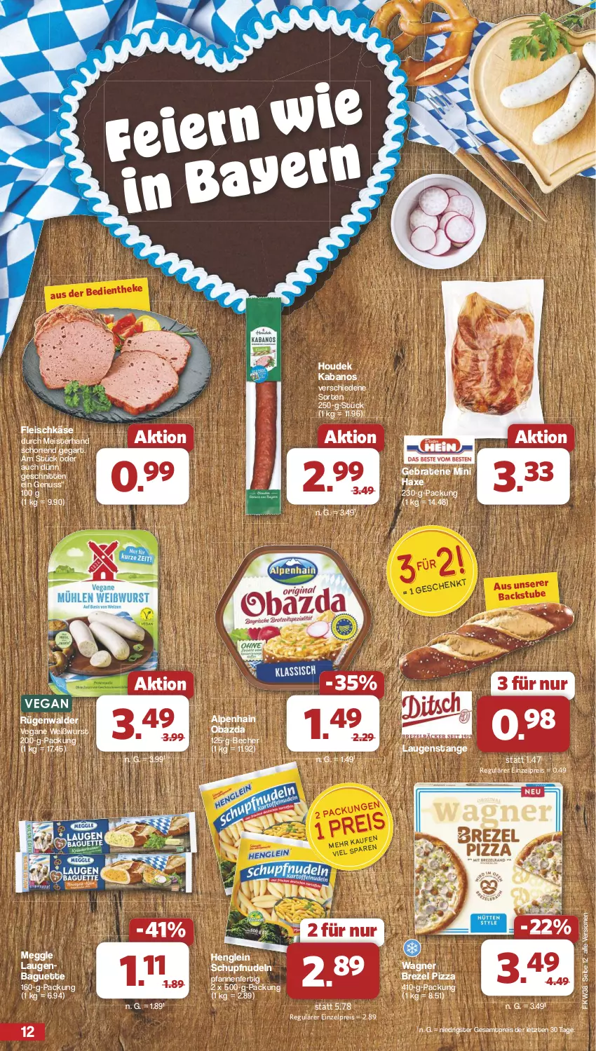 Aktueller Prospekt Famila - Prospekte - von 16.09 bis 21.09.2024 - strona 12 - produkty: Alpenhain, axe, baguette, Becher, braten, brezel, eis, fleisch, fleischkäse, Haxe, henglein, houdek, kabanos, Käse, Laugenstange, meggle, Meister, nudel, nudeln, nuss, obazda, pfanne, pfannen, pizza, reis, rügenwalder, schnitten, stube, Ti, wagner, Weißwurst, wurst, ZTE