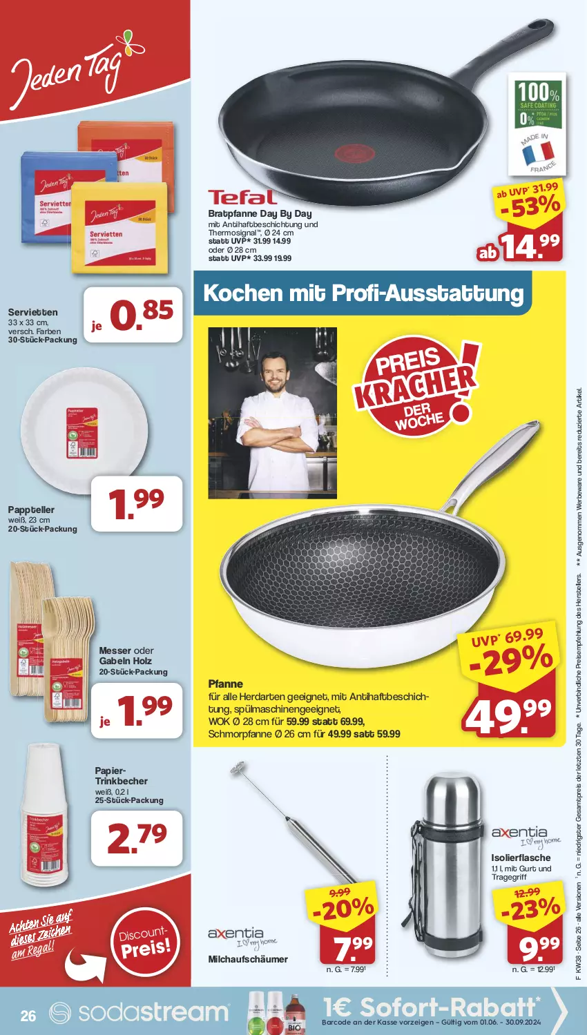 Aktueller Prospekt Famila - Prospekte - von 16.09 bis 21.09.2024 - strona 26 - produkty: Becher, bratpfanne, eis, elle, flasche, gabel, herdarten, Holz, isolierflasche, messer, milch, milchaufschäumer, papier, pfanne, reis, schmorpfanne, Serviette, servietten, Signal, sofort-rabatt, spülmaschinen, teller, Ti, tragegriff, trinkbecher, wok, ZTE