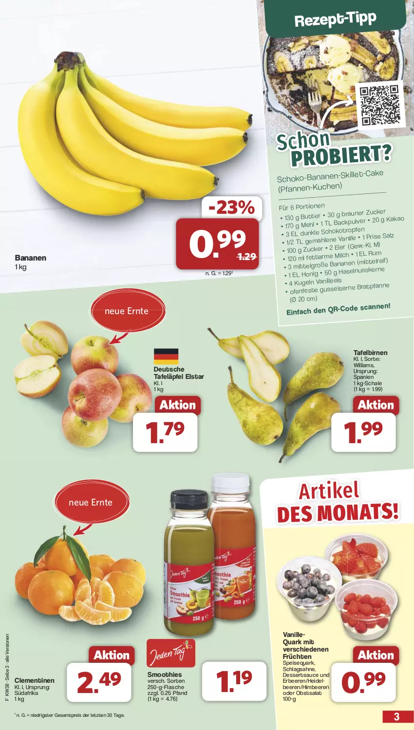 Aktueller Prospekt Famila - Prospekte - von 16.09 bis 21.09.2024 - strona 3 - produkty: banane, bananen, beere, beeren, Birnen, clementinen, dessert, desserts, dessertsauce, eis, flasche, früchte, früchten, heidelbeere, heidelbeeren, himbeer, himbeere, himbeeren, LG, obst, quark, reis, rezept, rezept-tipp, sahne, salat, sauce, Schal, Schale, schlagsahne, smoothie, smoothies, speisequark, tafeläpfel, tafelbirnen, Ti, vanille, ZTE