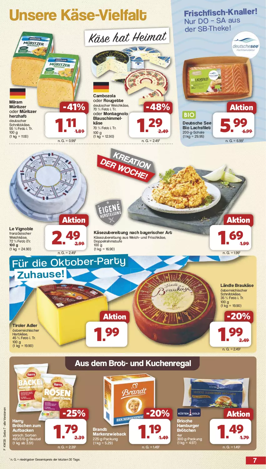 Aktueller Prospekt Famila - Prospekte - von 16.09 bis 21.09.2024 - strona 7 - produkty: beutel, bio, brandt, brot, brötchen, burger, cambozola, deutscher schnittkäse, deutscher weichkäse, doppelrahmstufe, eis, filet, fisch, französischer weichkäse, frischfisch, frischkäse, hamburger, hamburger brötchen, hartkäse, Käse, kuchen, lachs, lachsfilet, Markenzwieback, milram, österreichischer schnittkäse, regal, reis, rouge, rougette, Schal, Schale, schnittkäse, tee, Ti, weichkäse, ZTE