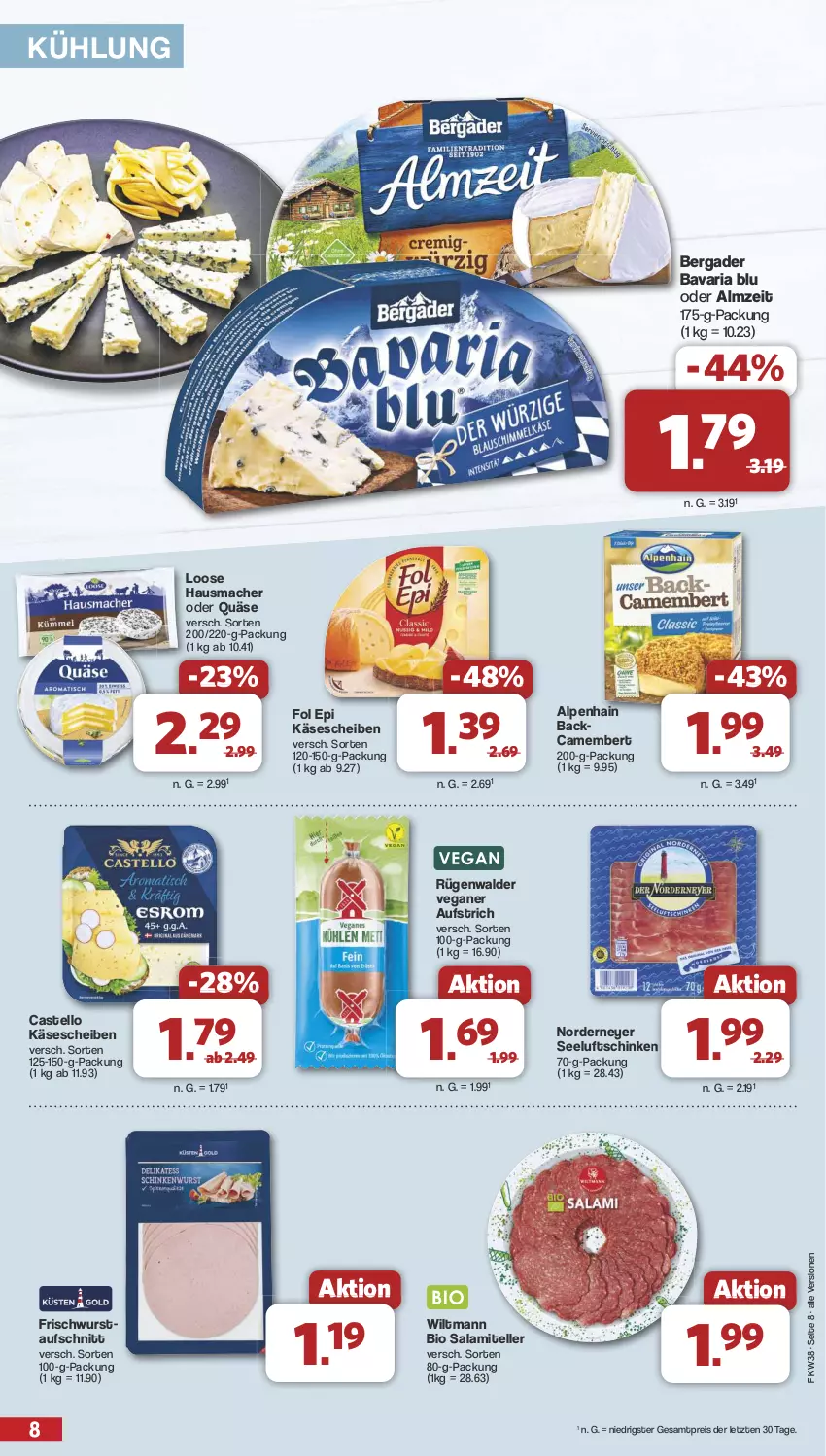 Aktueller Prospekt Famila - Prospekte - von 16.09 bis 21.09.2024 - strona 8 - produkty: Alpenhain, aufschnitt, aufstrich, bavaria blu, bergader, bio, camembert, eis, elle, fol epi, Hausmacher, Käse, käsescheiben, Loose, mac, quäse, reis, Ria, rügenwalder, salami, schinken, Seeluftschinken, teller, Ti, wiltmann, wurst, ZTE