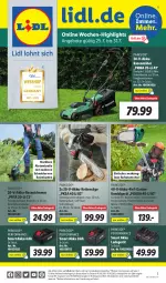 Gazetka promocyjna Lidl - Wochen-Highlights im Onlineshop - Gazetka - ważna od 31.07 do 31.07.2022 - strona 1 - produkty: akku, angebot, angebote, Brei, eis, erde, Garten, heckenschere, Kette, ladegerät, messer, ndk, Parkside, rasen, rasenmäher, rasentrimmer, Rauch, reis, säge, Schere, Teleskop, Ti, werkzeug
