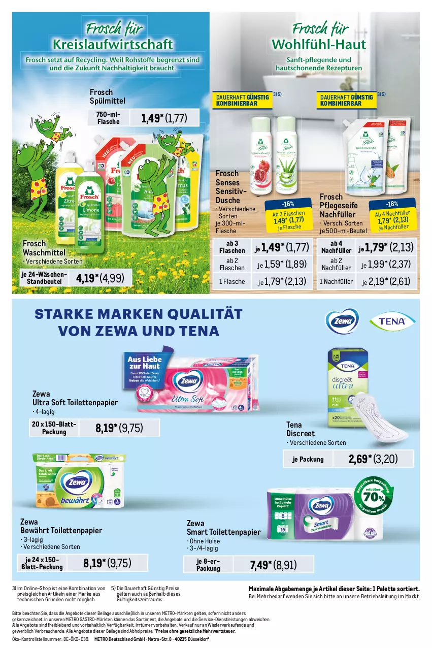 Aktueller Prospekt Metro - Starke Marken - von 14.11 bis 27.11.2024 - strona 13 - produkty: abholpreise, angebot, angebote, auer, beutel, Discreet, dusche, eis, flasche, Frosch, ilag, Metro, metro gastro, Palette, papier, Rauch, reis, rwe, Seife, spülmittel, Ti, toilettenpapier, waschmittel, zewa