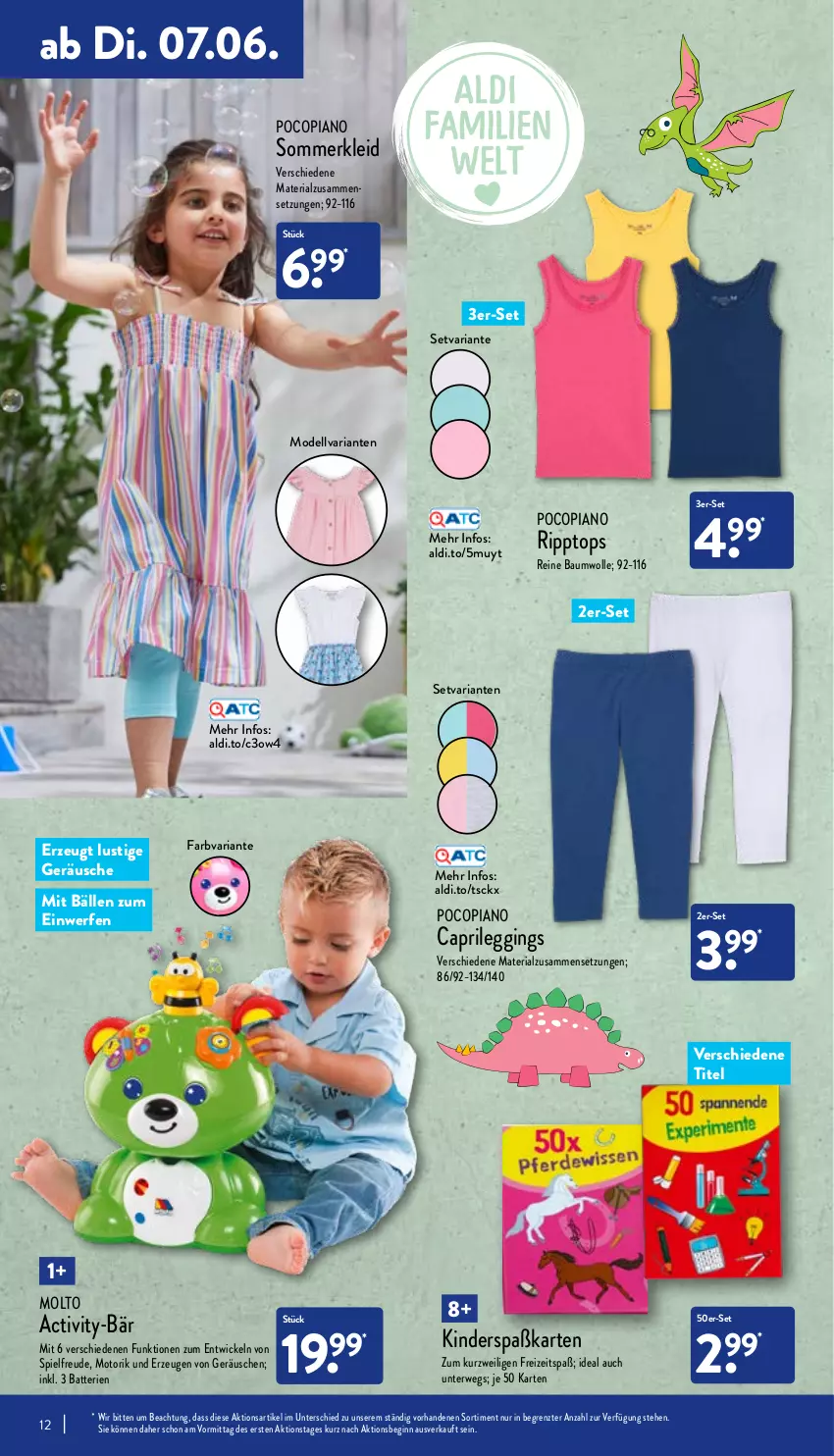 Aktueller Prospekt Aldi Nord - Aldi-Vorschau - von 07.06 bis 11.06.2022 - strona 12 - produkty: aldi, batterie, batterien, Bau, baumwolle, Cap, dell, gin, Kinder, kleid, leggings, Lusti, Mode, molto, pocopiano, pril, reine baumwolle, Ria, rwe, Sommerkleid, Ti, WICK, wolle, ZTE