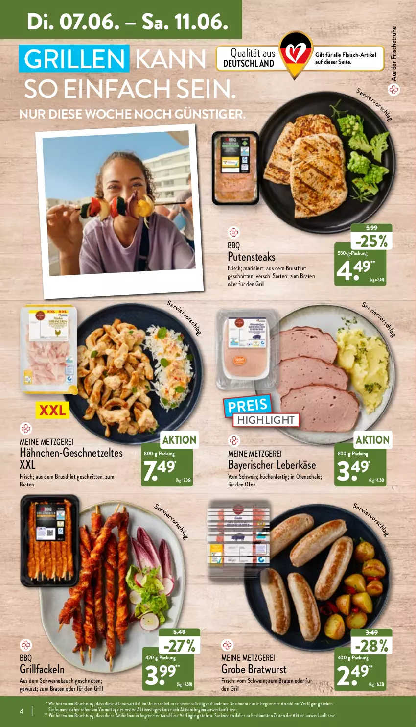 Aktueller Prospekt Aldi Nord - Aldi-Vorschau - von 07.06 bis 11.06.2022 - strona 4 - produkty: aldi, Bau, braten, bratwurst, brustfilet, eis, filet, fleisch, geschnetzeltes, gewürz, gin, grill, grillfackeln, grobe bratwurst, Käse, küche, Küchen, leberkäs, leberkäse, Ofen, pute, putensteaks, reis, rezept, rezepte, Schal, Schale, schnitten, schwein, schweine, Schweinebauch, Spezi, steak, steaks, Ti, wein, weine, wurst, Zelt, ZTE