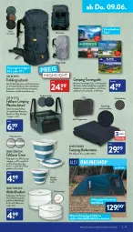 Gazetka promocyjna Aldi Nord - Aldi-Vorschau - Gazetka - ważna od 11.06 do 11.06.2022 - strona 19 - produkty: abdeckhaube, aldi, brie, Camping-Bodenmatte, dell, eimer, eis, fenster, leine, Mode, reis, Ria, rucksack, sac, schüssel, Tasche, taschen, Ti, tragetasche, Trekkingrucksack, Zelt